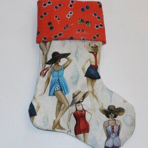 Pinup Girls in Swimsuits Sunglasses on Cuff 14" Hand Crafted Christmas Stocking